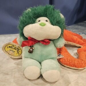 Vintage Green Monkey Plush Original Animal Toy Hang Tag Red Bow 1985